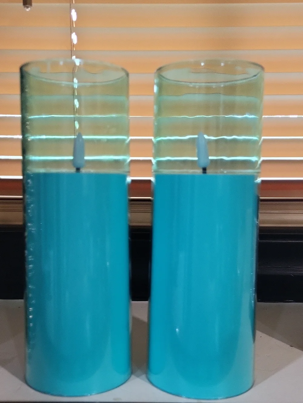 Pretty Turquoise Blue LED Flameless Pillar Candles - Flickering Flame Set Of 2